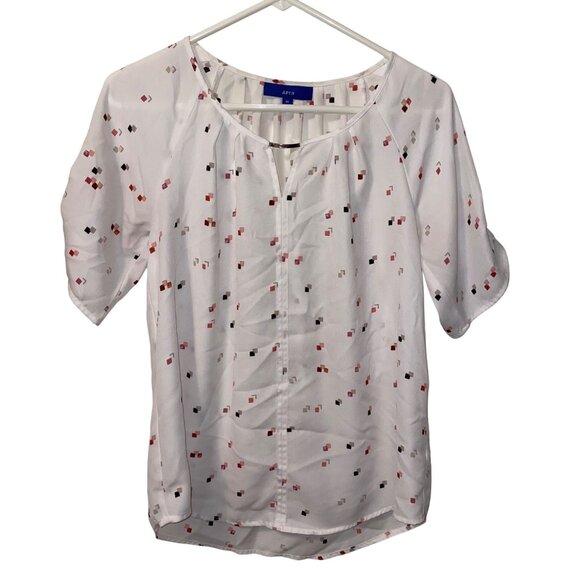 Apt. 9 Womens Medium White Blouse With Geometric Print - Picture 1 of 6